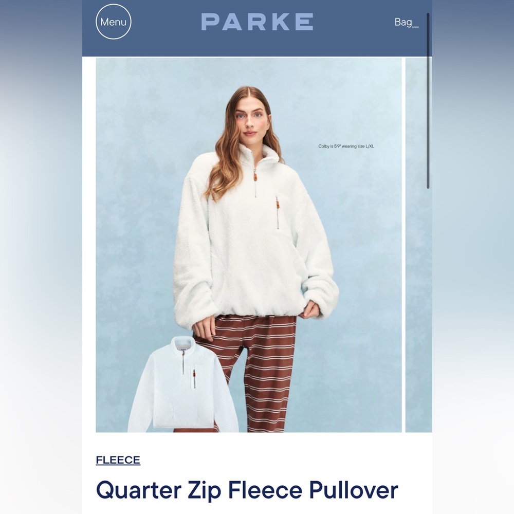 Parke Quarter Zip Fleece Pullover - Artic NWT